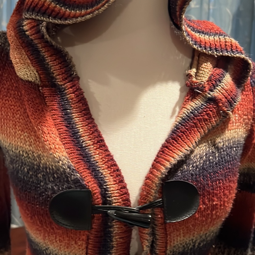 Roz&Ali multi colored striped cardigan with front toggle button closure size S! - Picture 3 of 9
